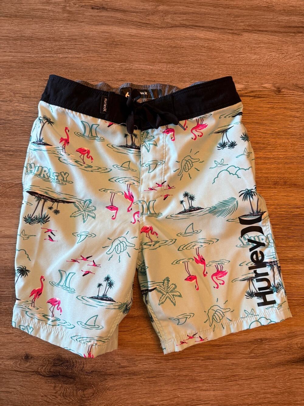 Boys Hurley Board Shorts Light Blue with Flamingos Size 6